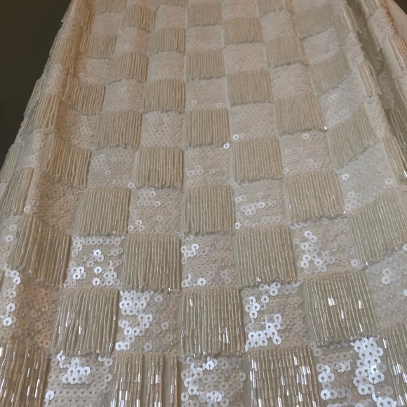 ERIN BY ERIN FETHERSTON Ivory Beaded & Sequins Checkered Dress Size 2 *FLAW* - Picture 7 of 10